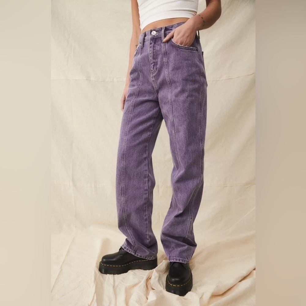 BDG UO Washed Denim Purple Kaye Straight Leg Jeans Women’s Size W32 Cut Raw Hem - Picture 14 of 14